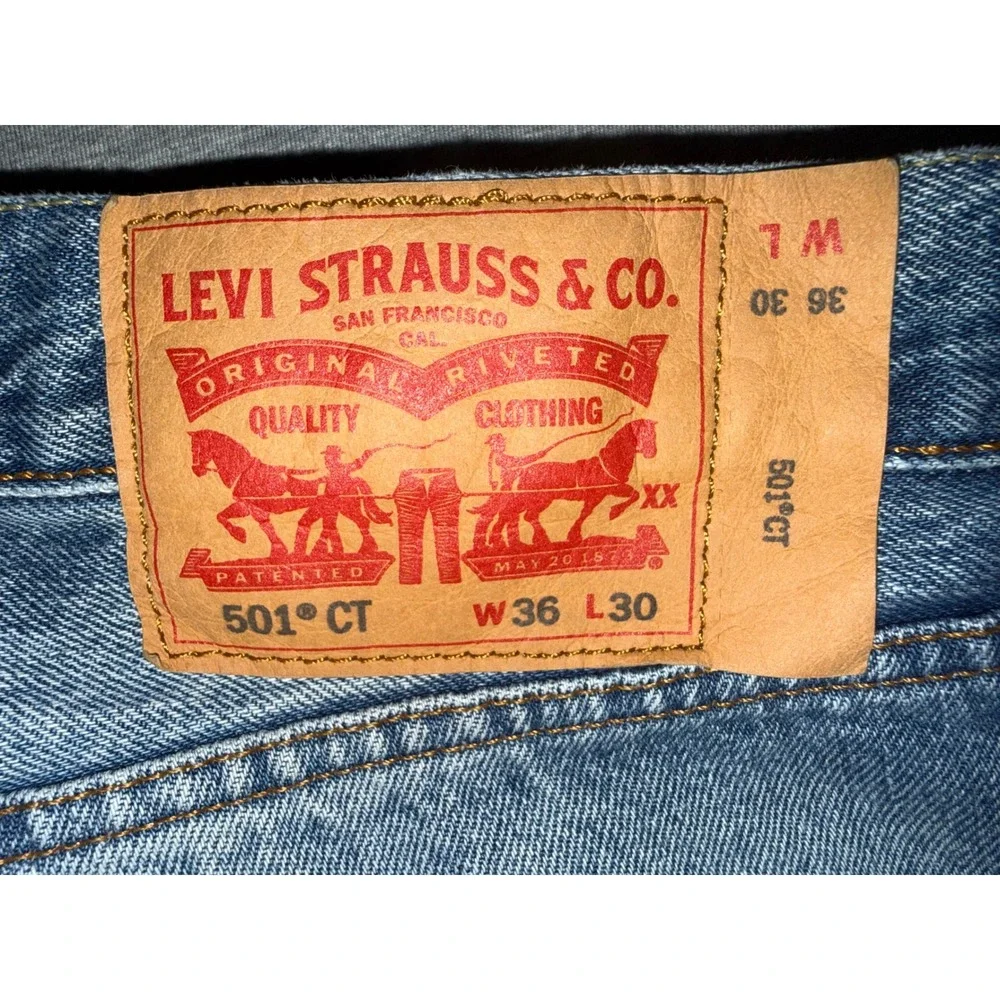 Levis 501 CT Mens Tapered Blue Distressed Jeans Size 36x30 Streetwear Vintage